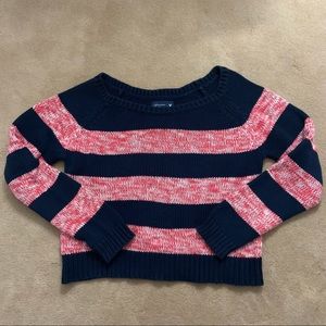 American Eagle crop red and navy knit sweater